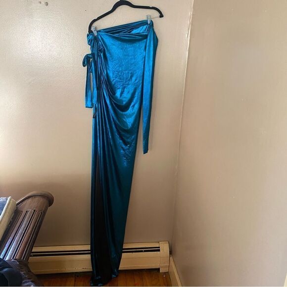 J.Angelique Disa Dress teal metallic knit wrap maxi gown Revolve NWT XS - Picture 11 of 14